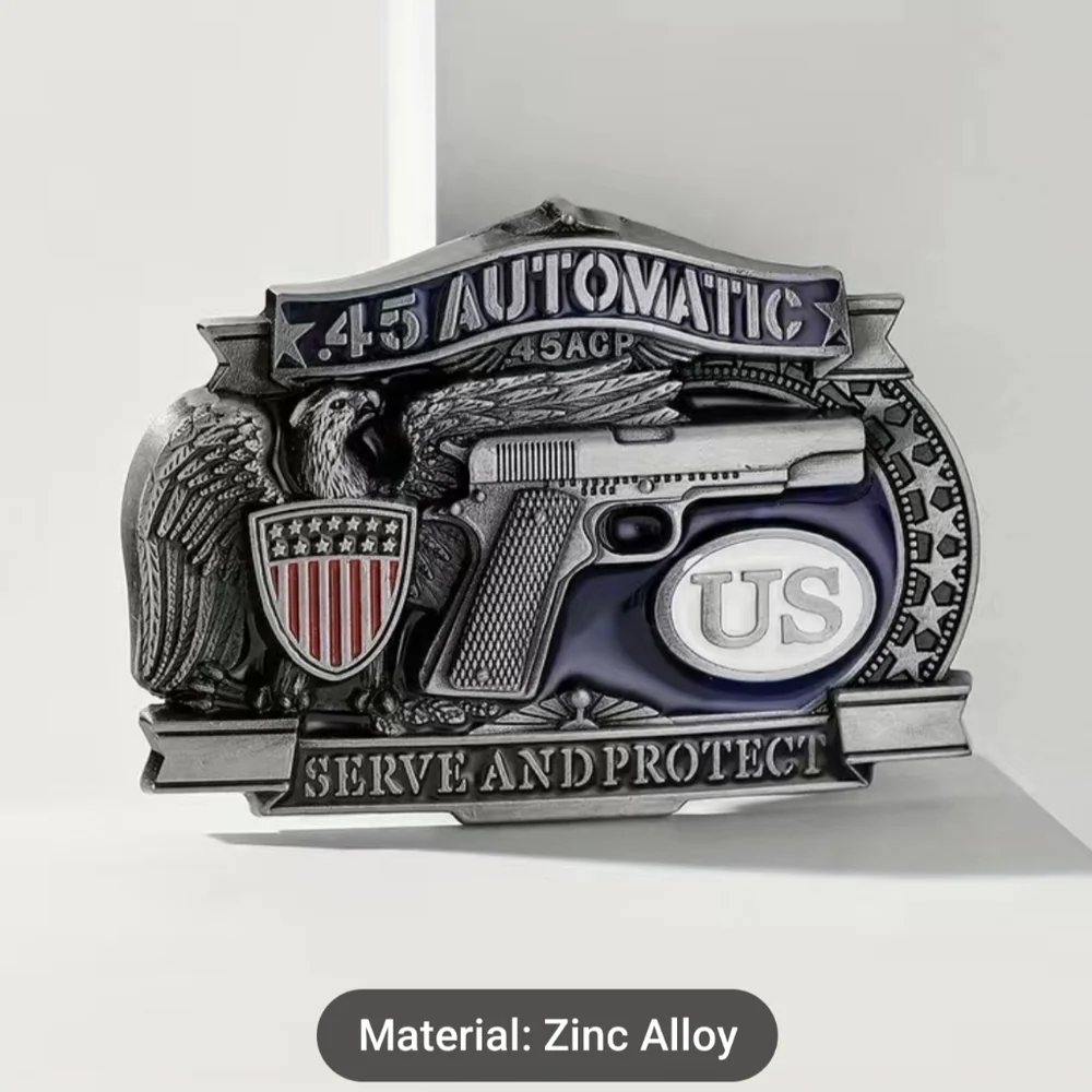 New 45 Caliber Gun Eagle American Flag Serve And Protect Belt Buckle, T3MISB2E